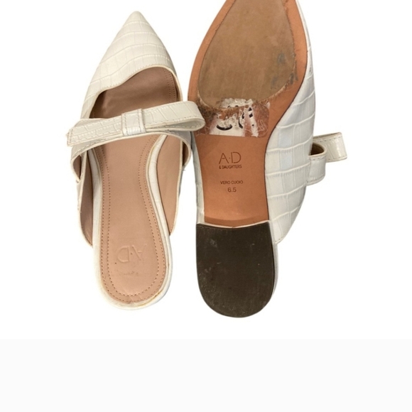 AD & Daughters Shoes 6.5 Jemma Croc White Leather Flat Pointed Slip On Mule - Picture 4 of 11